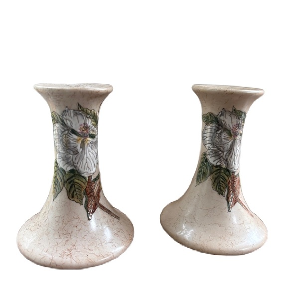 Elegant Ceramic Taper Candle Holders‎ Candlestick Holders Floral Painted - Picture 6 of 10
